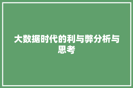 大数据时代的利与弊分析与思考