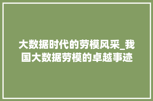 大数据时代的劳模风采_我国大数据劳模的卓越事迹
