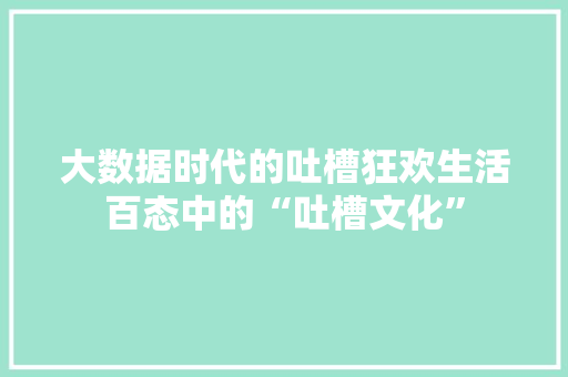 大数据时代的吐槽狂欢生活百态中的“吐槽文化”