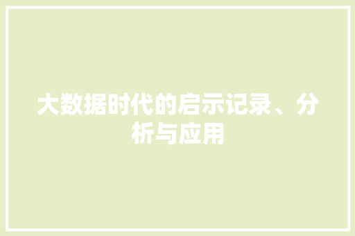 大数据时代的启示记录、分析与应用