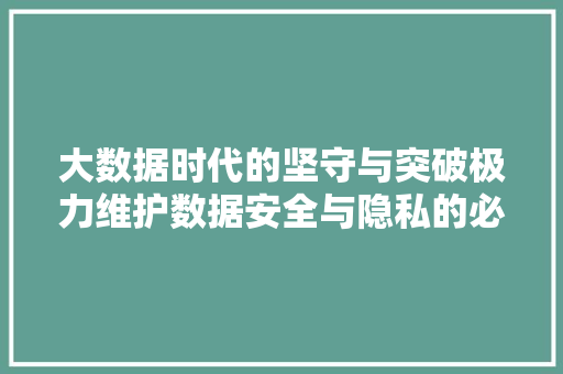 大数据时代的坚守与突破极力维护数据安全与隐私的必要性