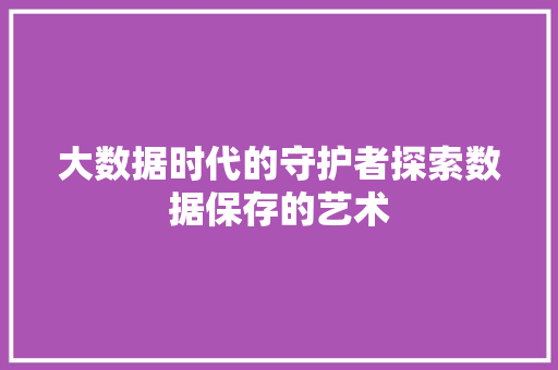 大数据时代的守护者探索数据保存的艺术