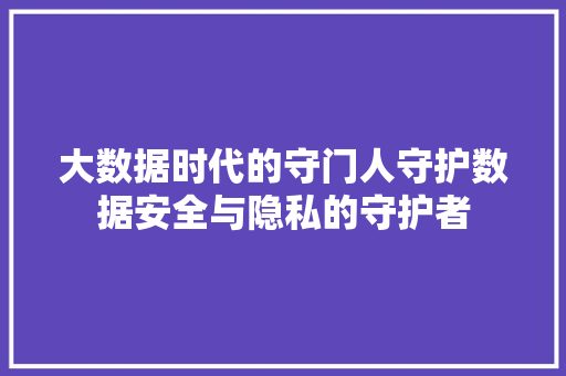 大数据时代的守门人守护数据安全与隐私的守护者