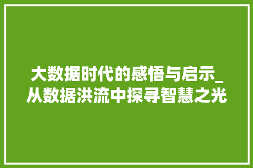 大数据时代的感悟与启示_从数据洪流中探寻智慧之光 建站教程