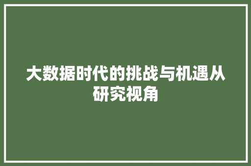 大数据时代的挑战与机遇从研究视角 建站教程