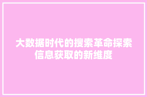大数据时代的搜索革命探索信息获取的新维度