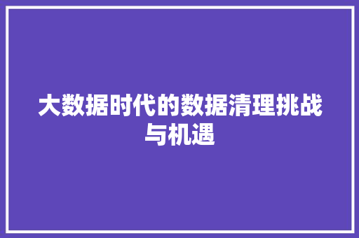 大数据时代的数据清理挑战与机遇