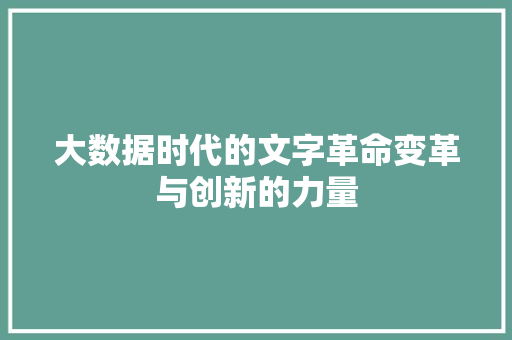 大数据时代的文字革命变革与创新的力量