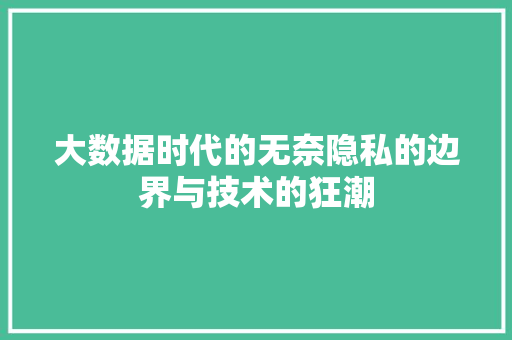 大数据时代的无奈隐私的边界与技术的狂潮