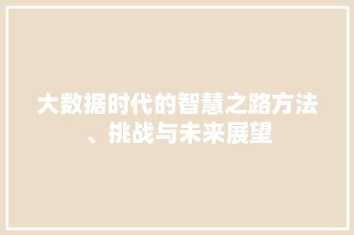 大数据时代的智慧之路方法、挑战与未来展望