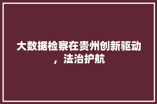 大数据检察在贵州创新驱动，法治护航