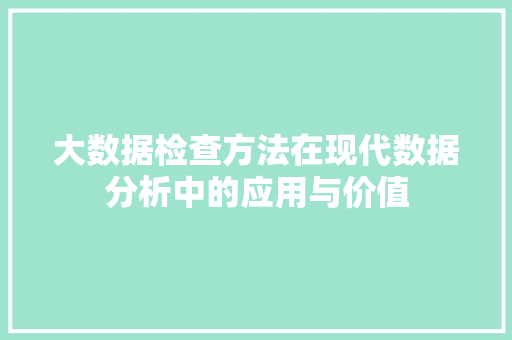大数据检查方法在现代数据分析中的应用与价值