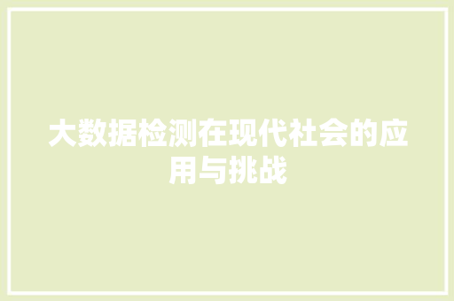 大数据检测在现代社会的应用与挑战