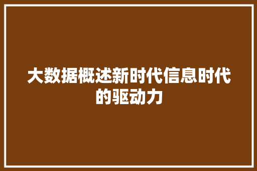 大数据概述新时代信息时代的驱动力