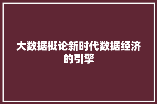 大数据概论新时代数据经济的引擎