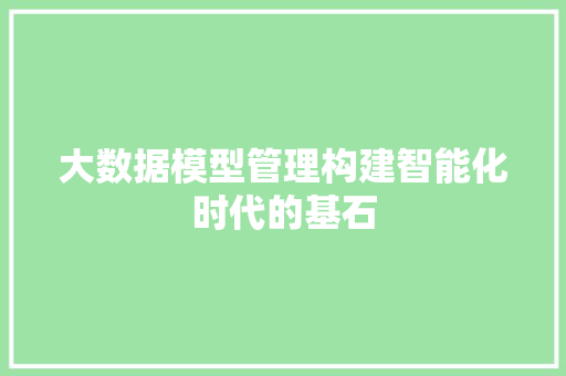大数据模型管理构建智能化时代的基石