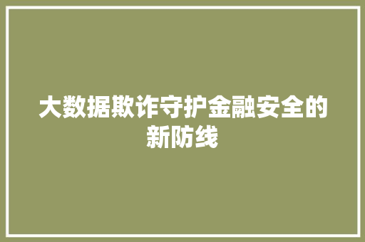 大数据欺诈守护金融安全的新防线