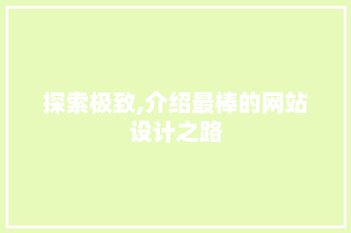 探索极致,介绍最棒的网站设计之路
