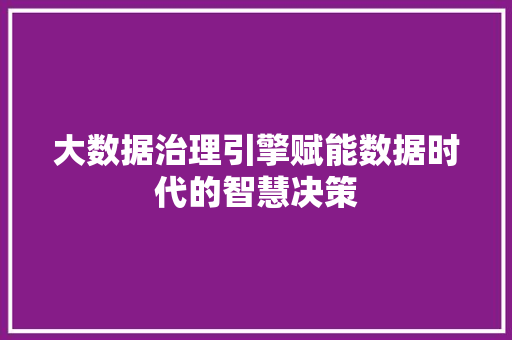 大数据治理引擎赋能数据时代的智慧决策