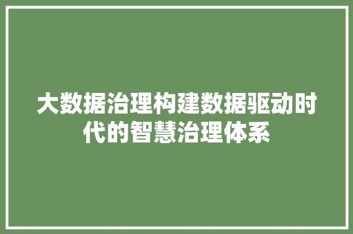 大数据治理构建数据驱动时代的智慧治理体系