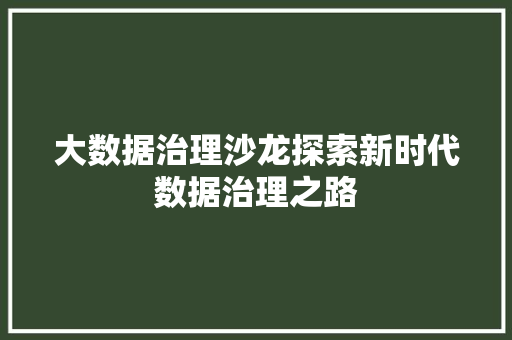 大数据治理沙龙探索新时代数据治理之路