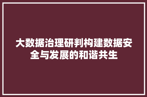 大数据治理研判构建数据安全与发展的和谐共生