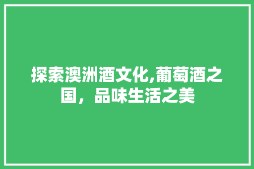 探索澳洲酒文化,葡萄酒之国，品味生活之美