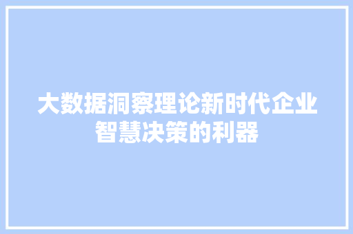 大数据洞察理论新时代企业智慧决策的利器