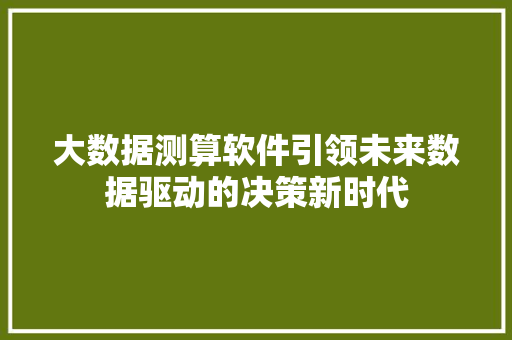 大数据测算软件引领未来数据驱动的决策新时代