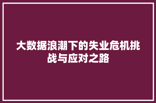 大数据浪潮下的失业危机挑战与应对之路