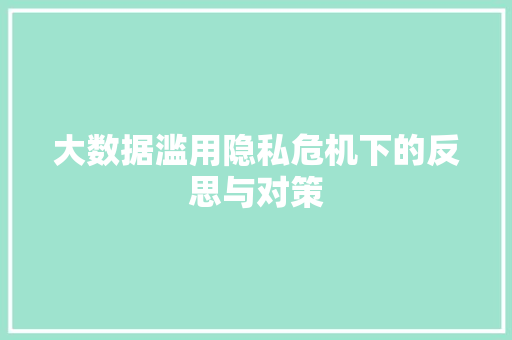 大数据滥用隐私危机下的反思与对策