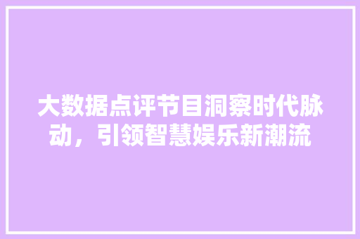 大数据点评节目洞察时代脉动，引领智慧娱乐新潮流