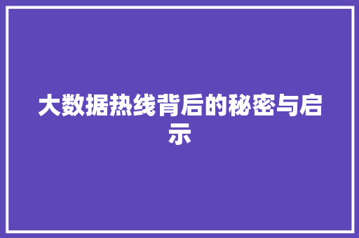 大数据热线背后的秘密与启示