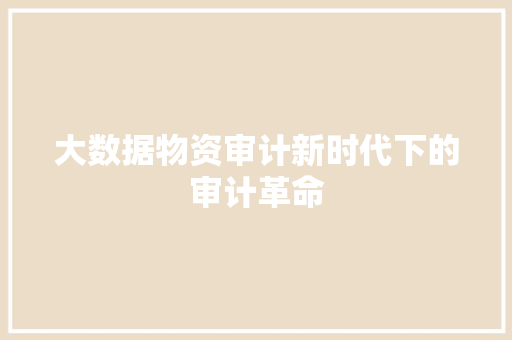 大数据物资审计新时代下的审计革命