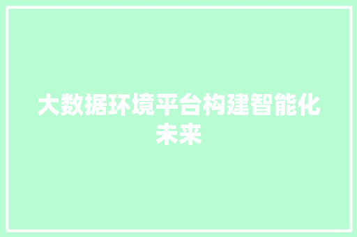 大数据环境平台构建智能化未来
