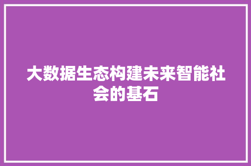 大数据生态构建未来智能社会的基石 大数据生态构建未来智能社会的基石