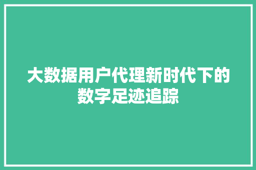 大数据用户代理新时代下的数字足迹追踪