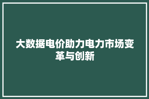 大数据电价助力电力市场变革与创新