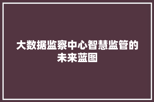 大数据监察中心智慧监管的未来蓝图