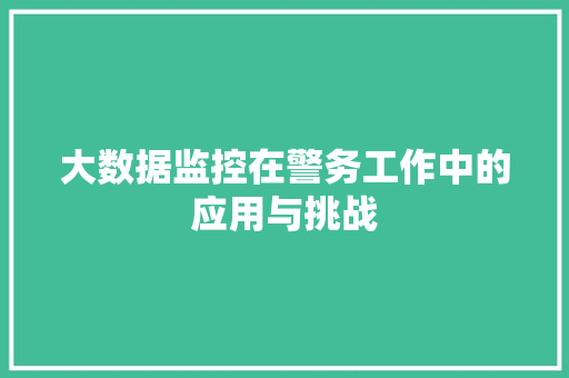大数据监控在警务工作中的应用与挑战