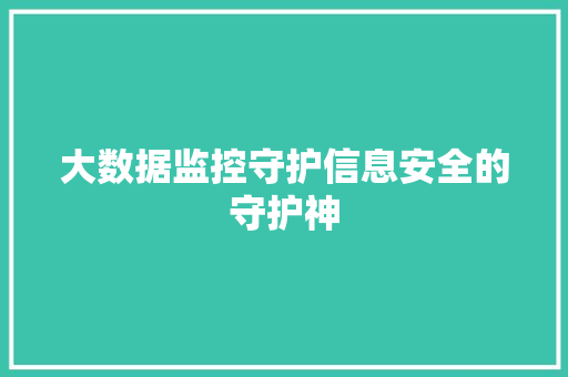 大数据监控守护信息安全的守护神