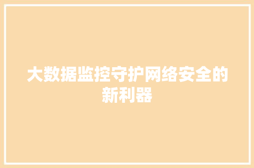 大数据监控守护网络安全的新利器