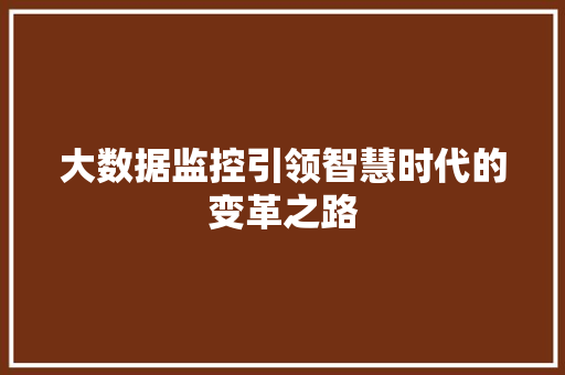 大数据监控引领智慧时代的变革之路