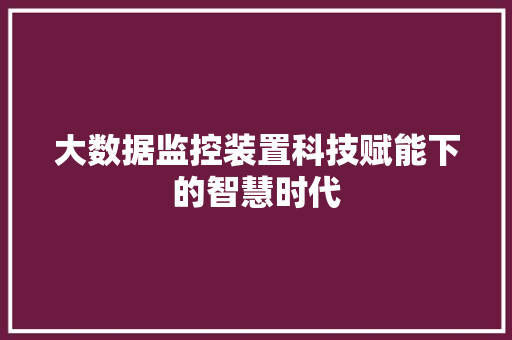 大数据监控装置科技赋能下的智慧时代