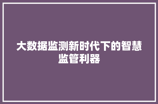 大数据监测新时代下的智慧监管利器