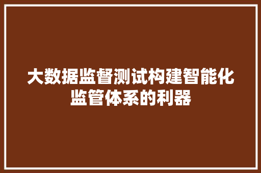 大数据监督测试构建智能化监管体系的利器