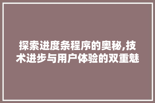 探索进度条程序的奥秘,技术进步与用户体验的双重魅力 探索进度条程序的奥秘,技术进步与用户体验的双重魅力 建站教程