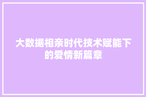 大数据相亲时代技术赋能下的爱情新篇章