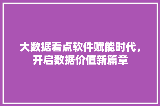 大数据看点软件赋能时代，开启数据价值新篇章