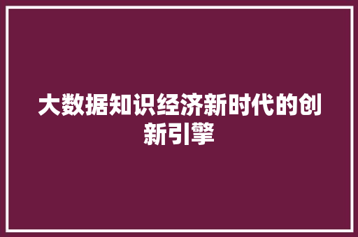 大数据知识经济新时代的创新引擎